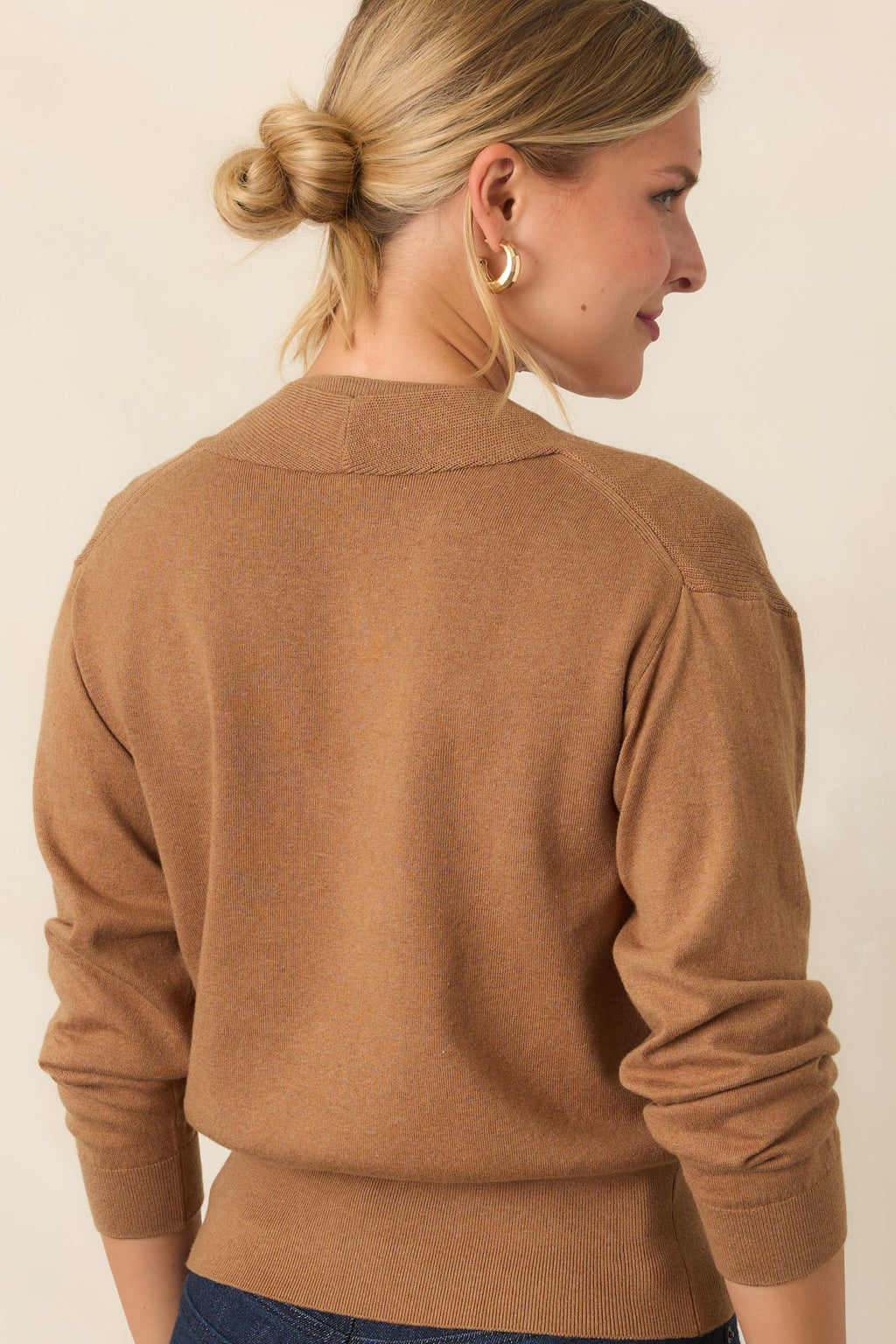 Fine By Me Camel Cotton Cashmere Blend Twist Front Sweater