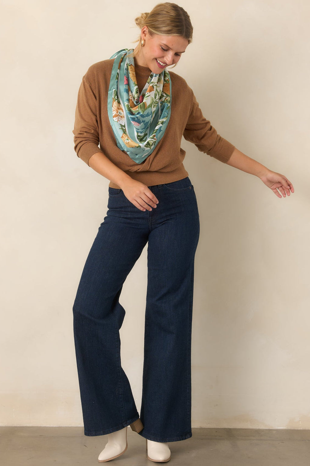 Fine By Me Camel Cotton Cashmere Blend Twist Front Sweater