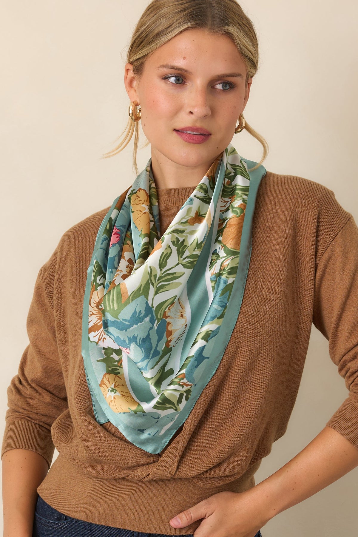 Fine By Me Camel Cotton Cashmere Blend Twist Front Sweater