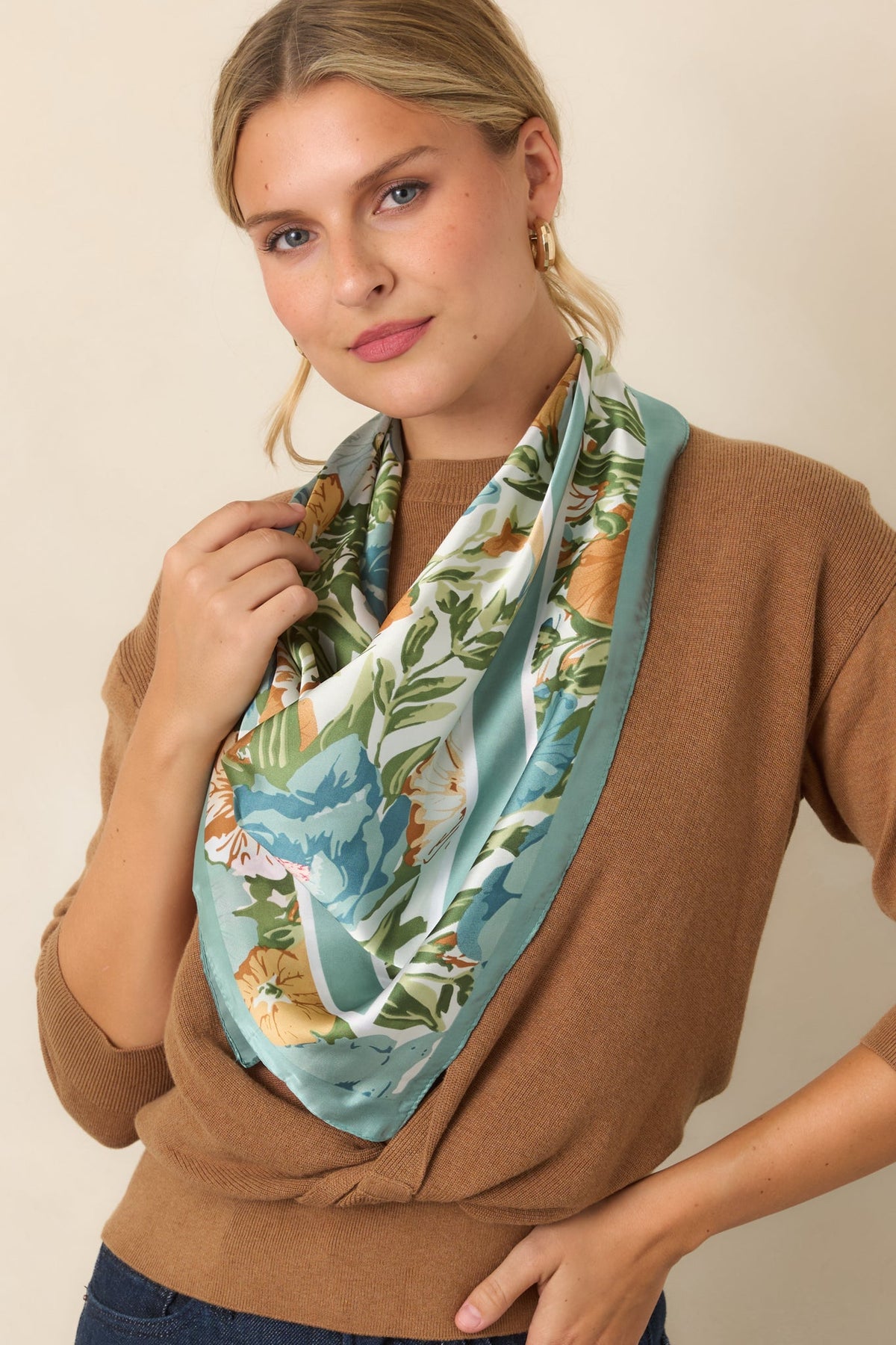 Fine By Me Camel Cotton Cashmere Blend Twist Front Sweater