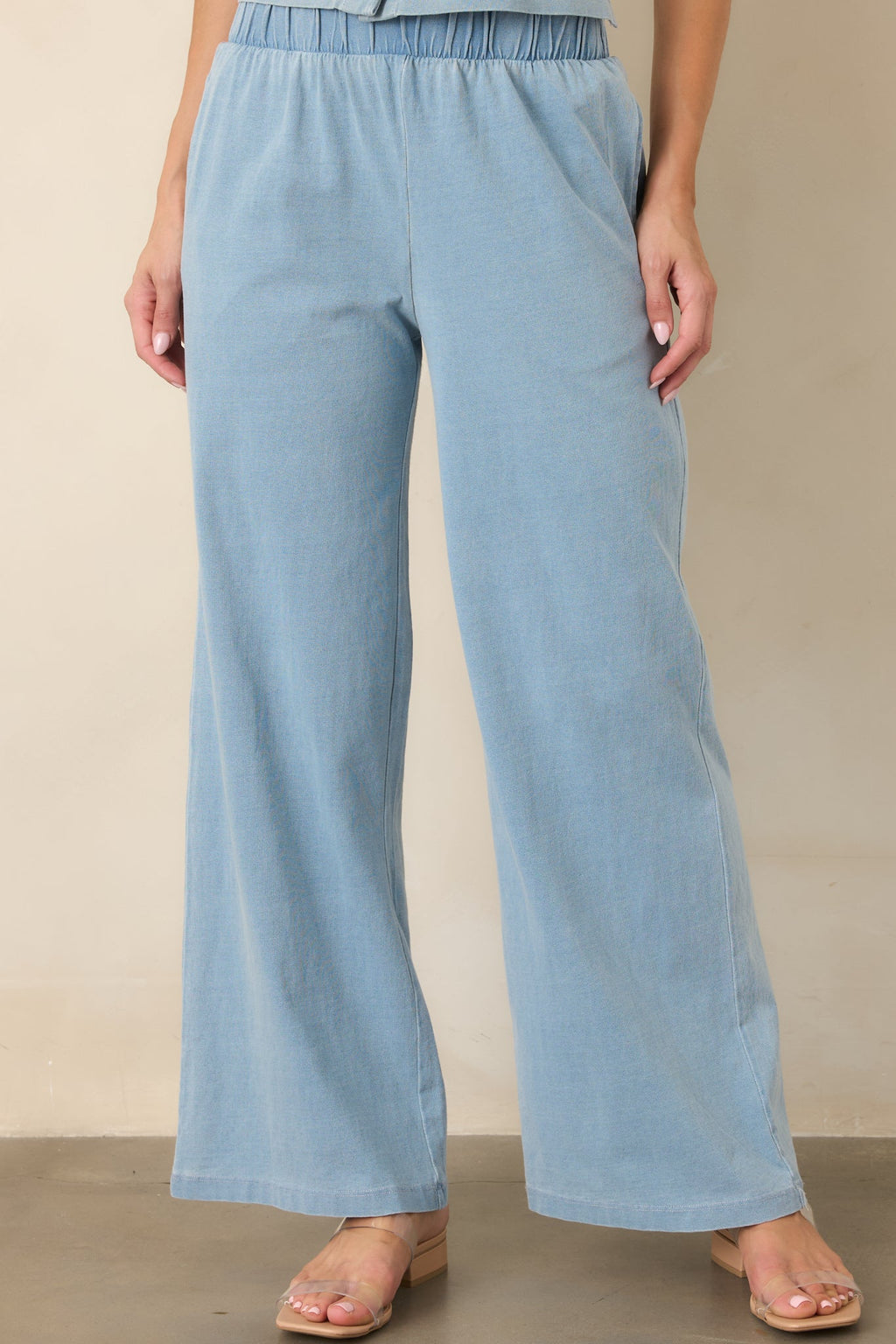 Casual Company Light Denim Blue Cotton Wide Leg Pants