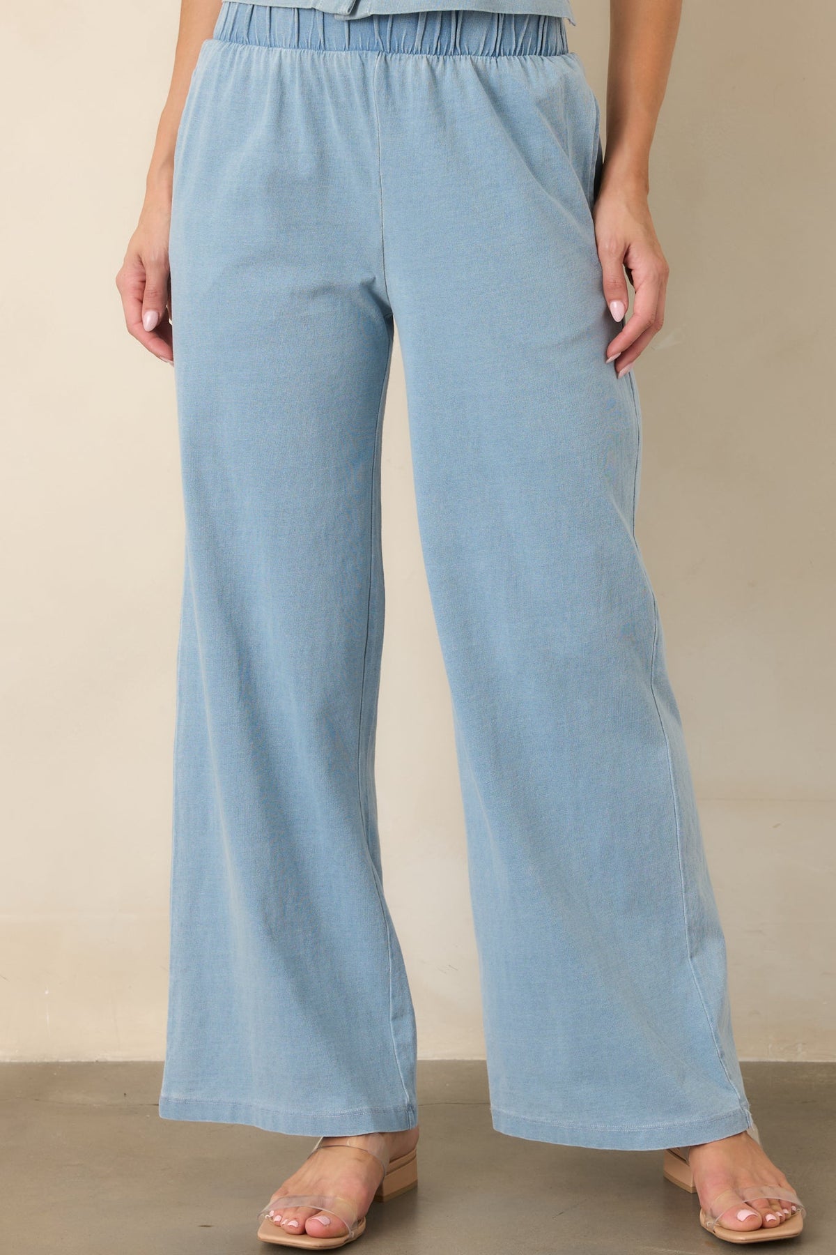 Casual Company Light Denim Blue Cotton Wide Leg Pants