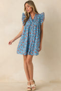 Picked For You Light Blue Floral Cotton Mini Dress