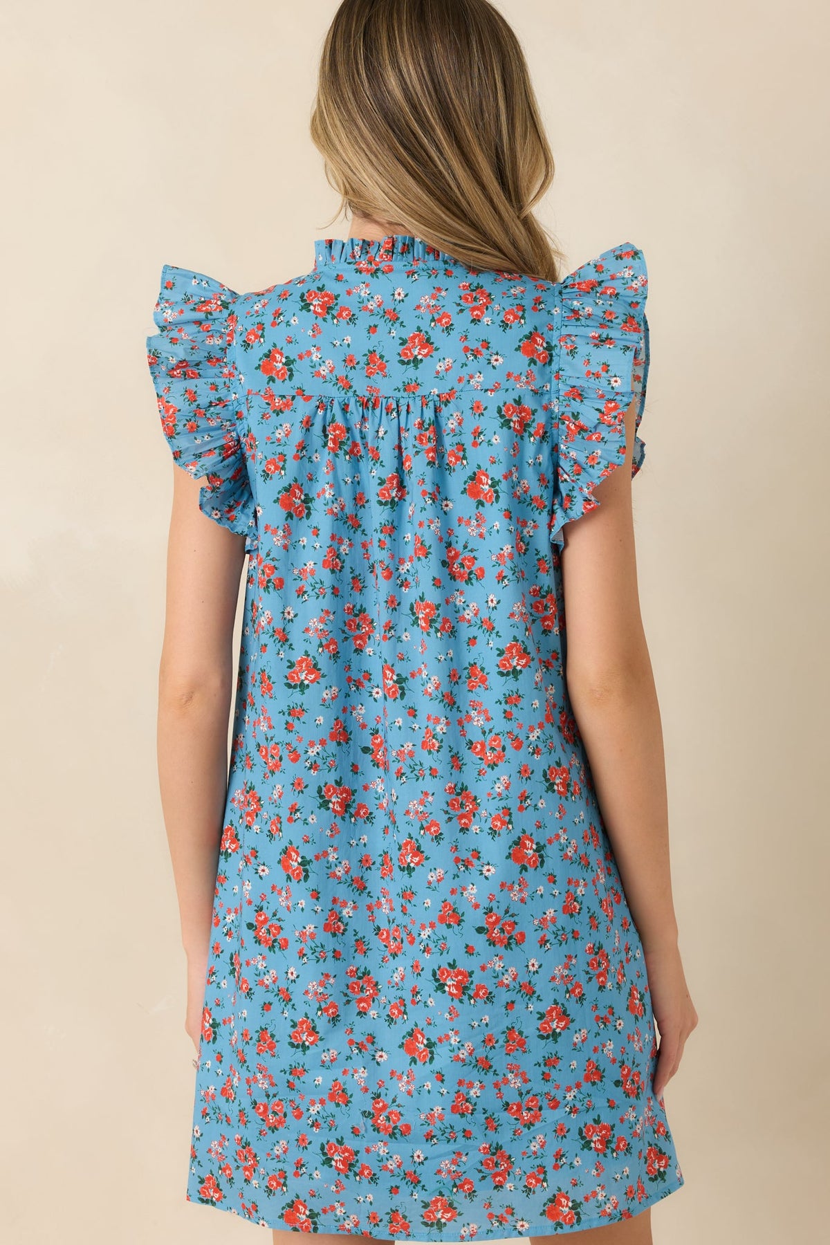Picked For You Light Blue Floral Cotton Mini Dress