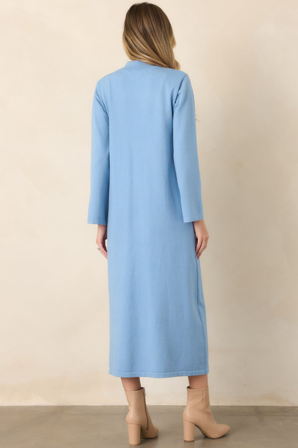 Simply Put Together Sky Blue Relaxed Knit Shift Midi Dress