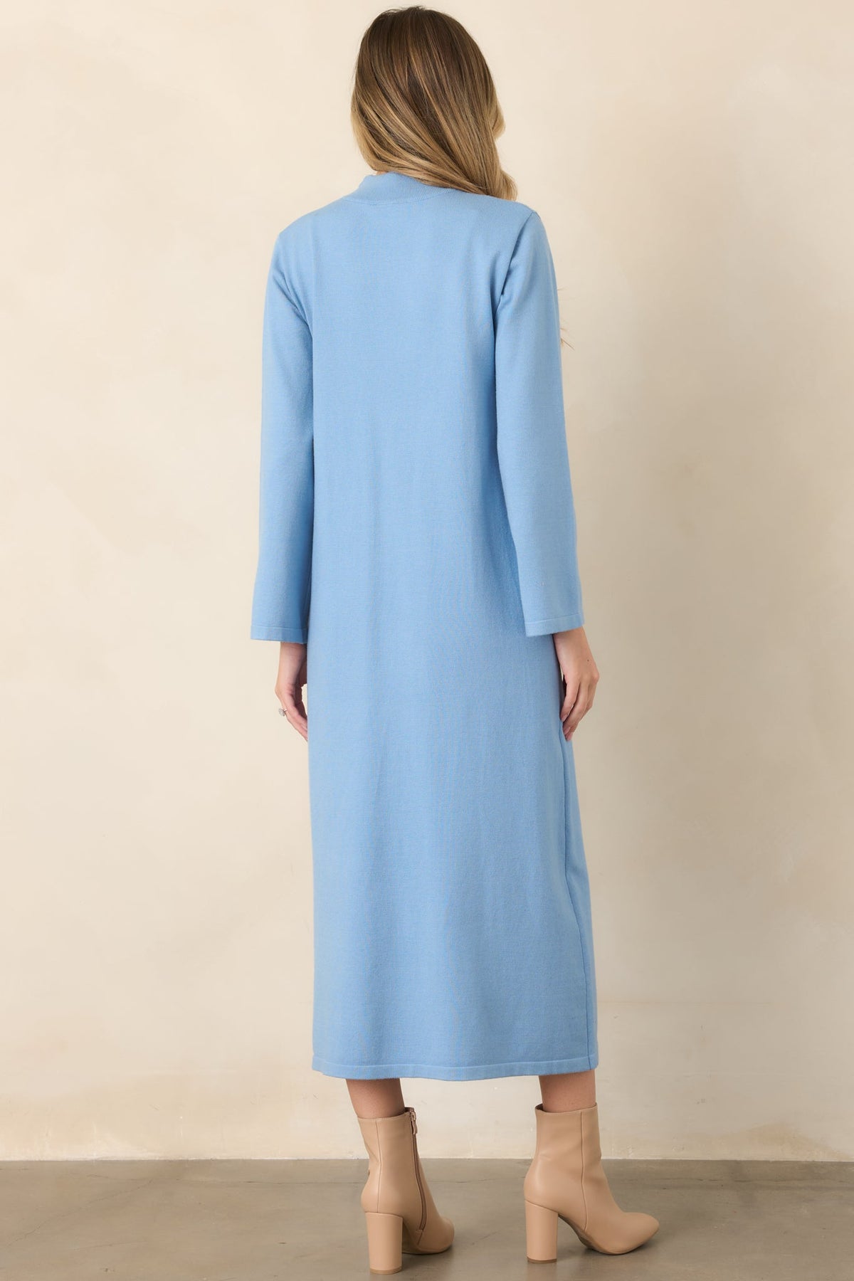 Simply Put Together Sky Blue Relaxed Knit Shift Midi Dress