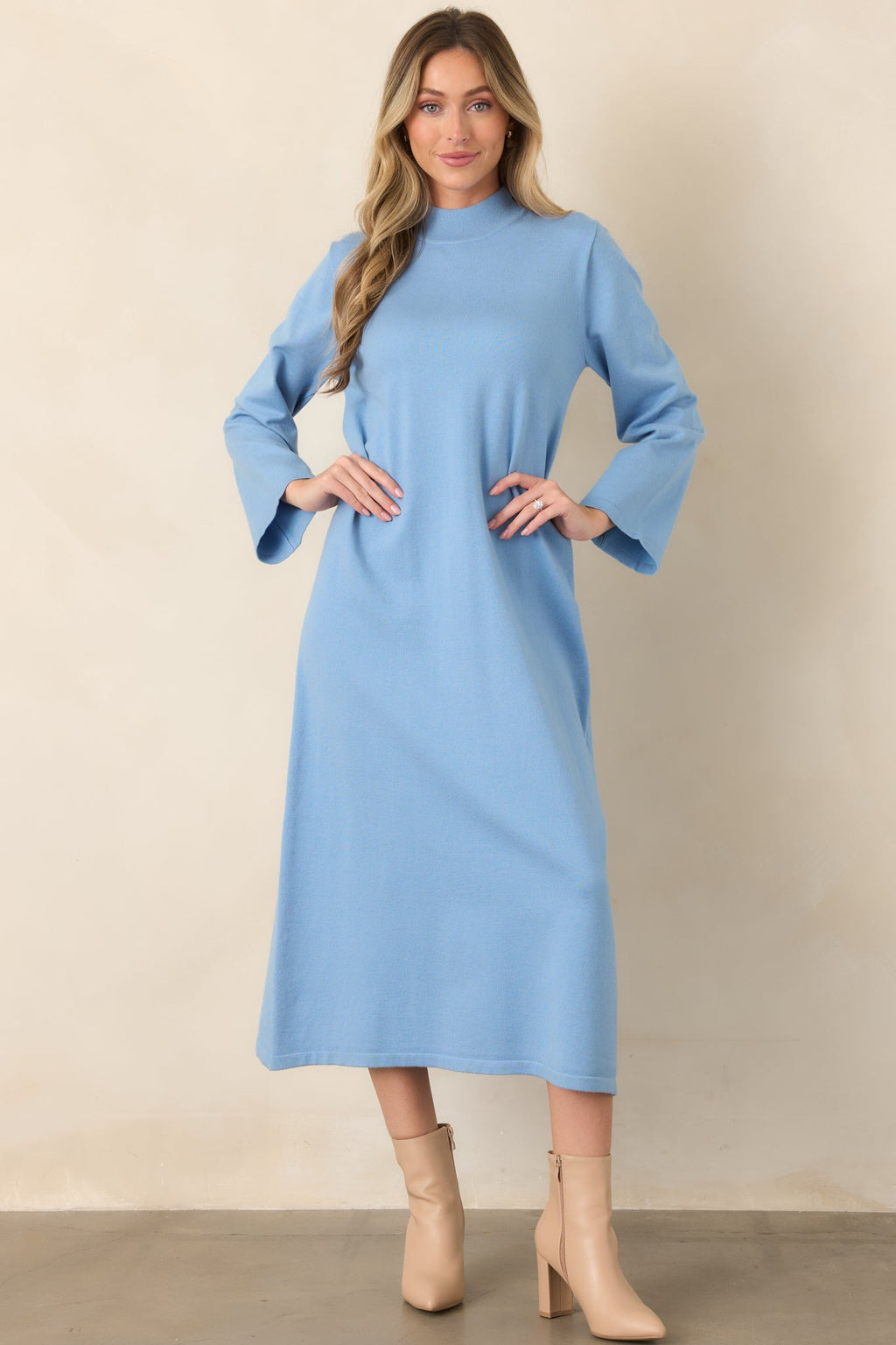 Simply Put Together Sky Blue Relaxed Knit Shift Midi Dress