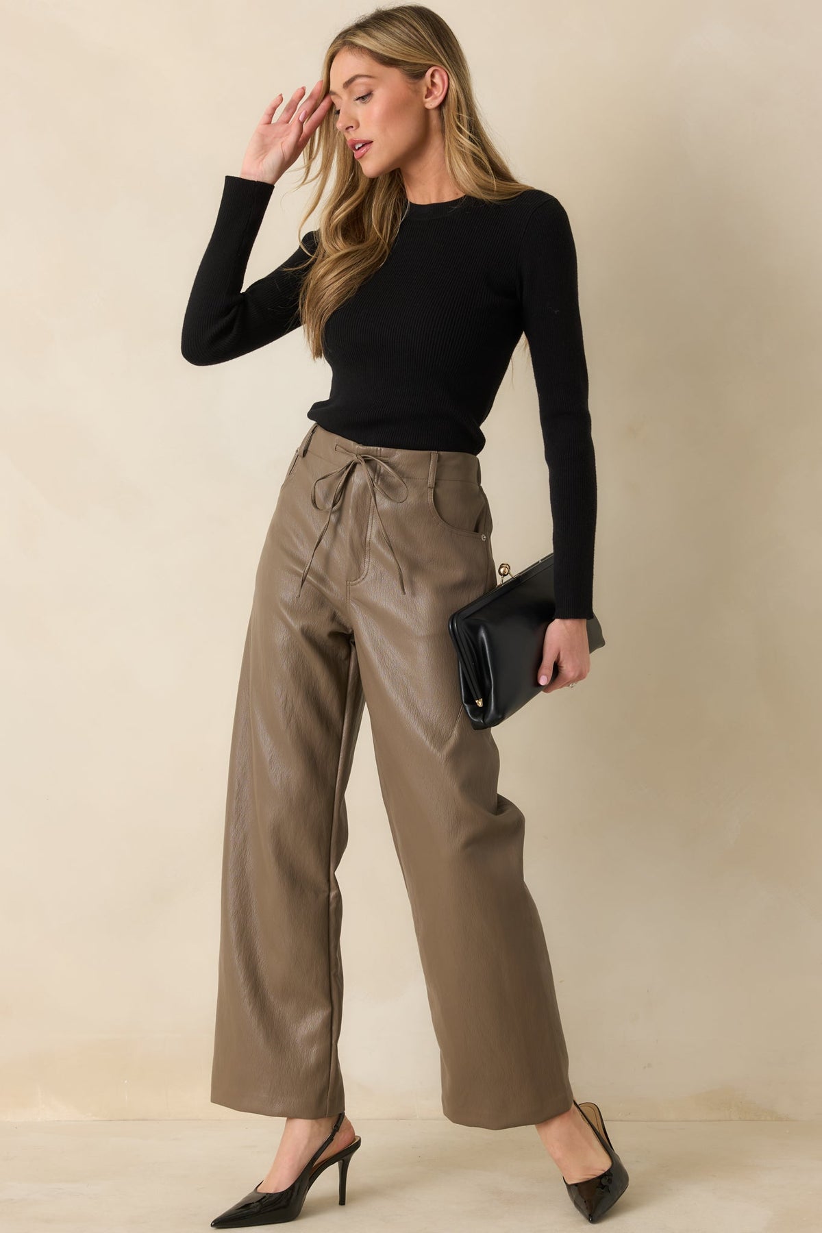 In The Mix Light Brown Faux Leather Wide Leg Pants