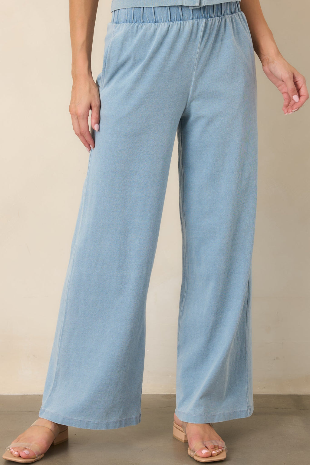 Casual Company Light Denim Blue Cotton Wide Leg Pants