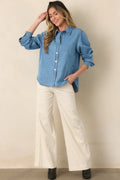 Just So Happens Light Wash Chambray Button Up Shirt