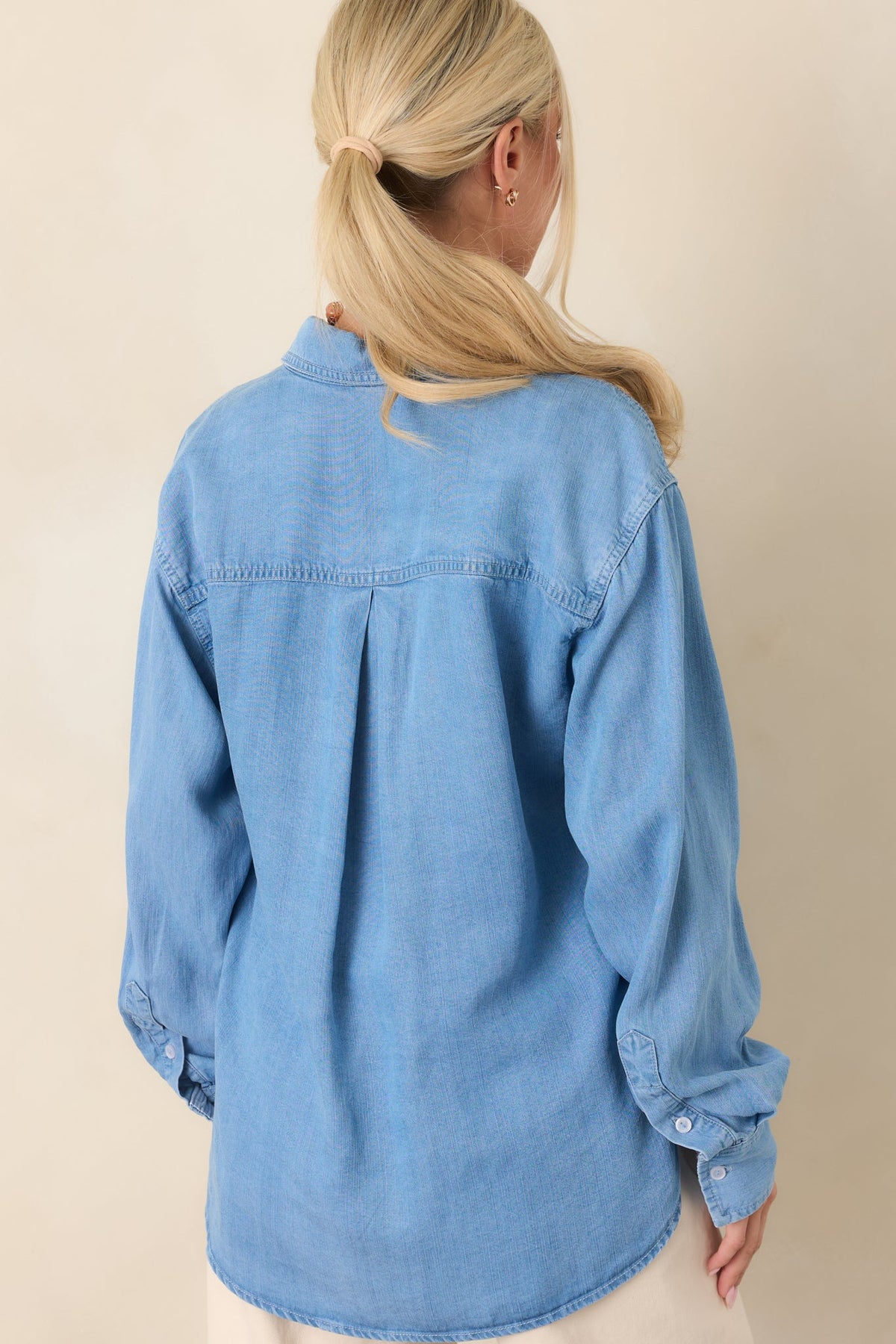 Laid Back Luxe Medium Wash Denim Button-Up Shirt