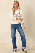 Reading Is My Favorite Sport Ivory Embroidered Cotton Sweatshirt