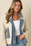 Everything In Between Ivory Knit Denim Jacket