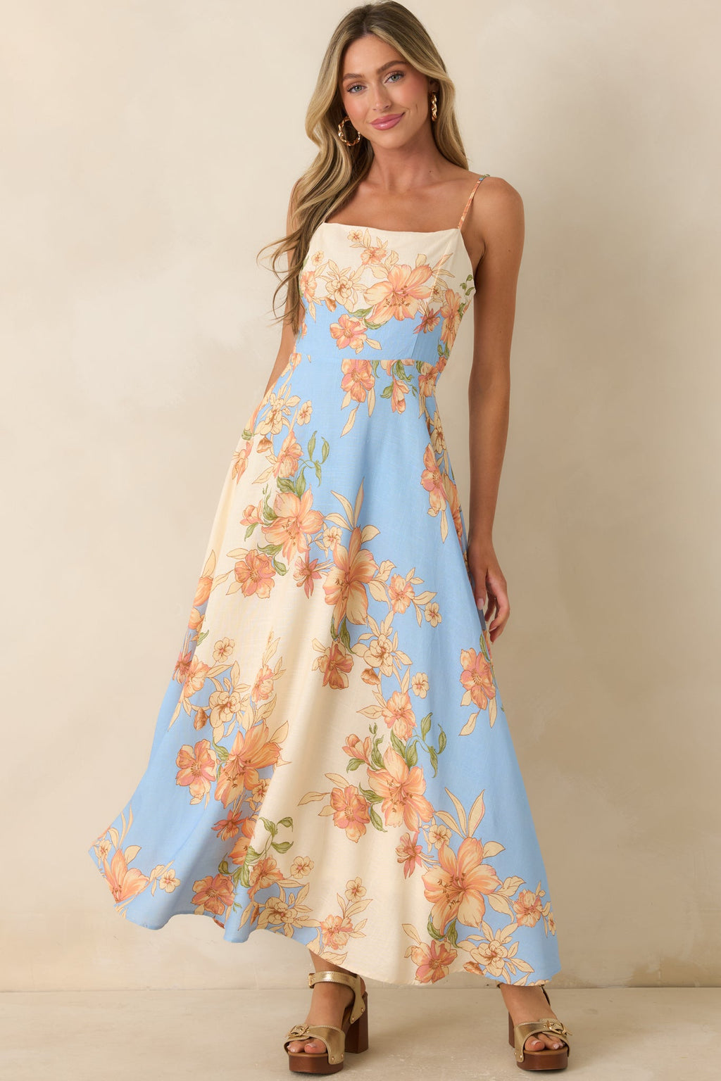 What a Lovely Thought Light Blue & Ivory Floral Maxi Dress
