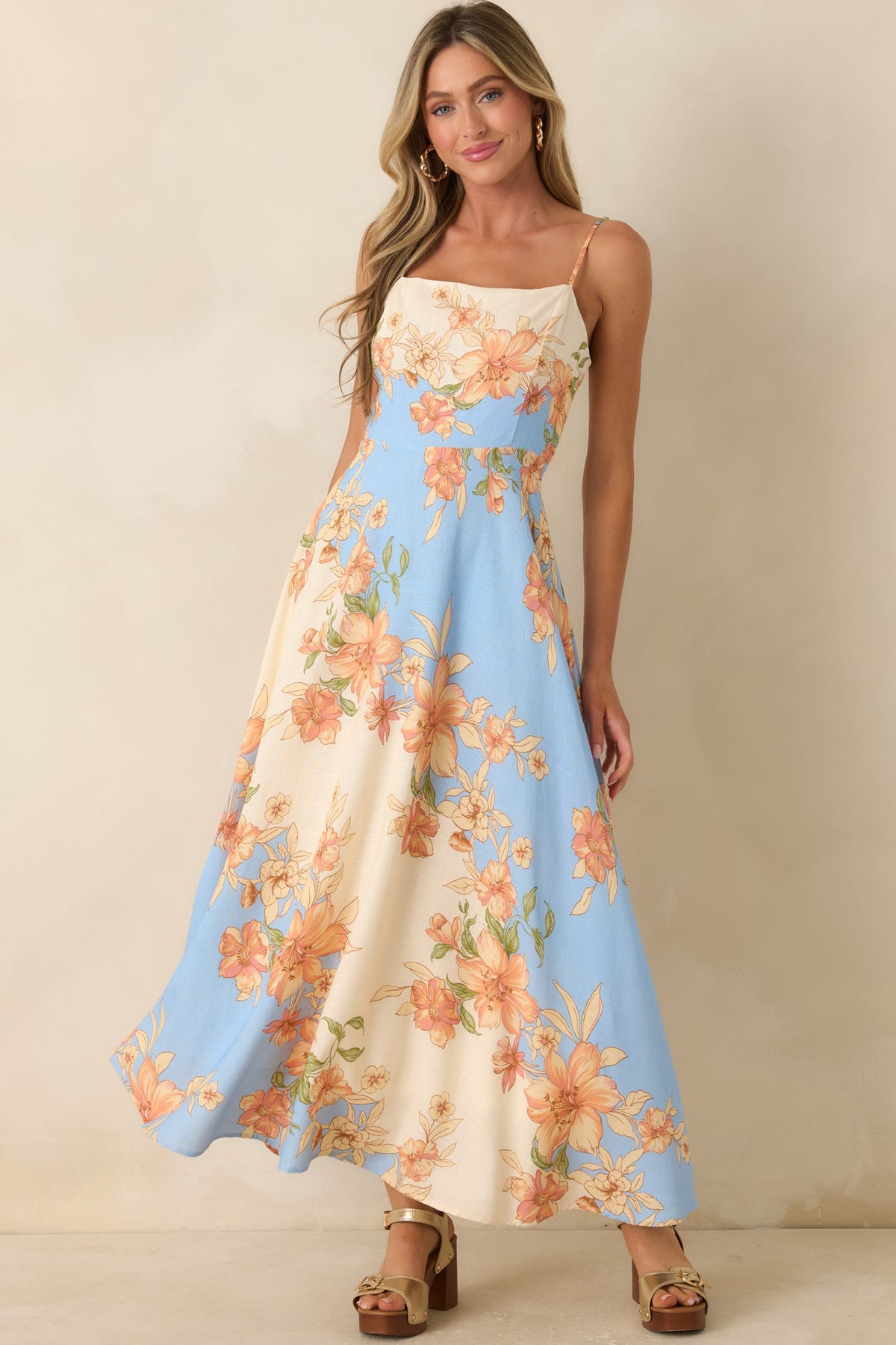 What a Lovely Thought Light Blue & Ivory Floral Maxi Dress