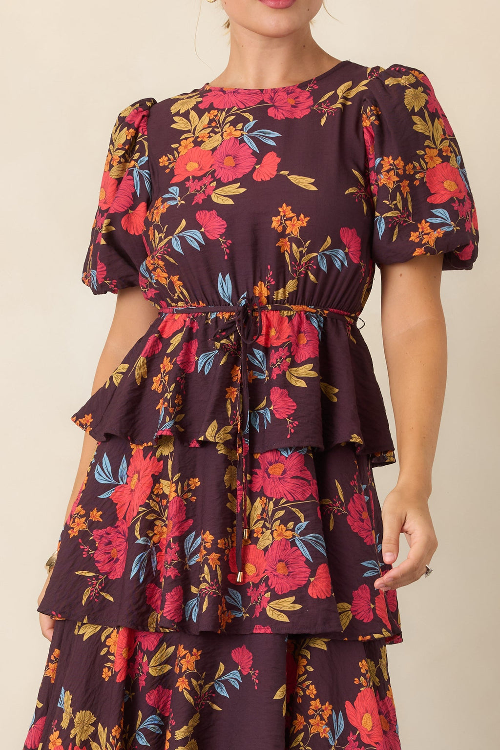 Something to Believe In Plum Multi Floral Tiered Maxi Dress