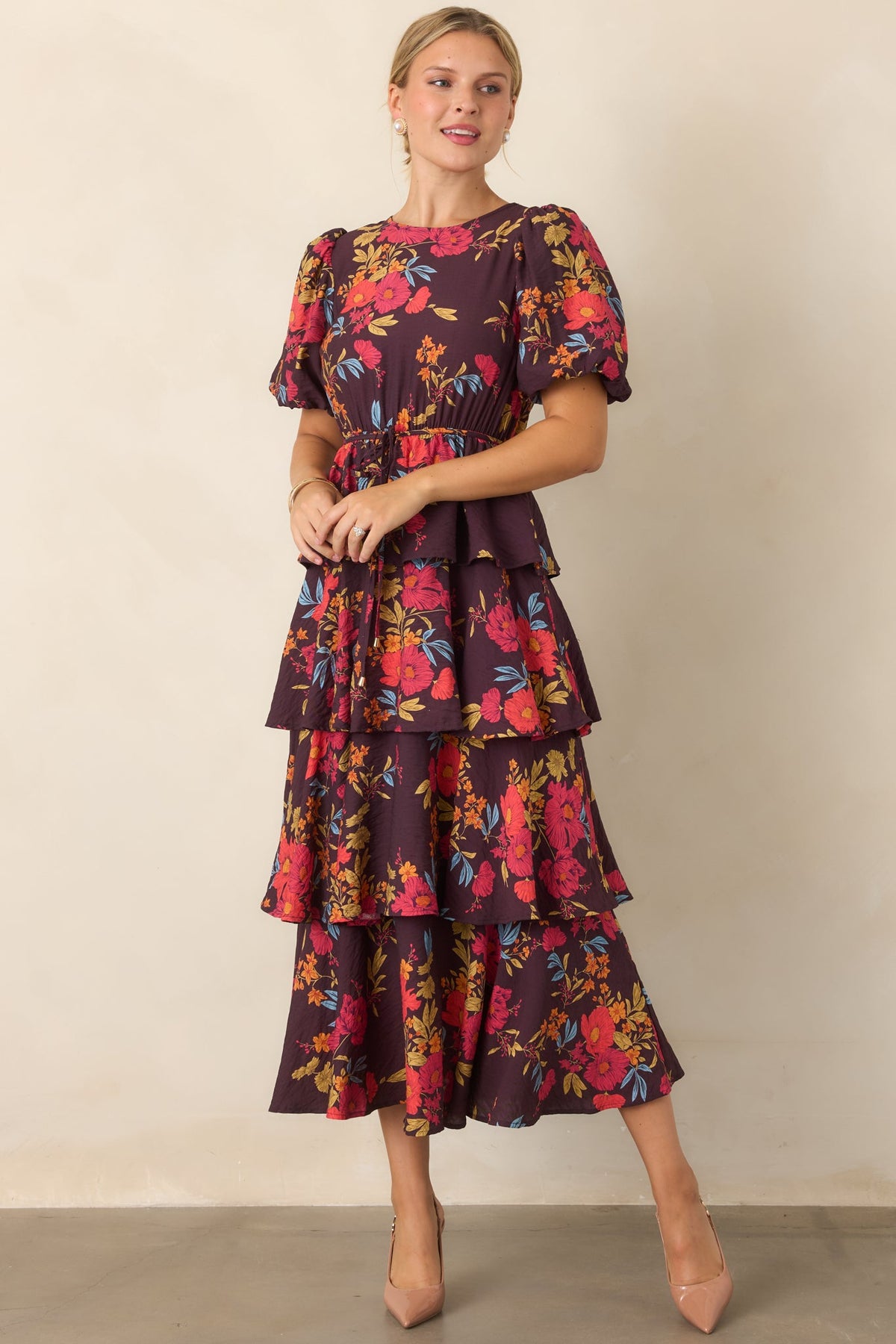 Something to Believe In Plum Multi Floral Tiered Maxi Dress