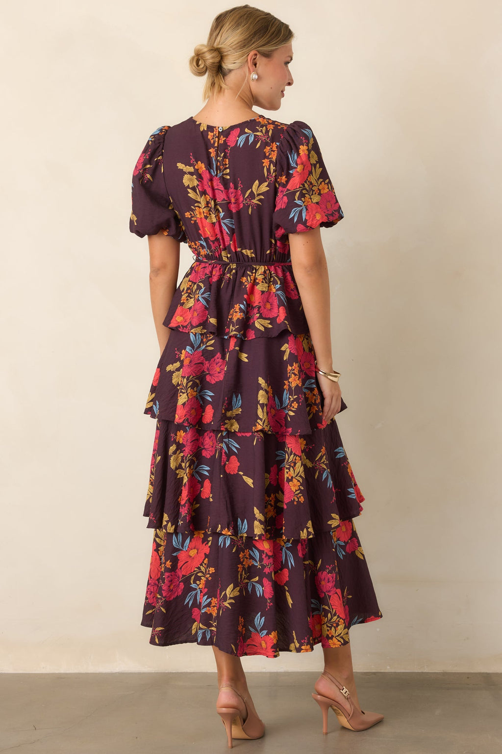 Something to Believe In Plum Multi Floral Tiered Maxi Dress