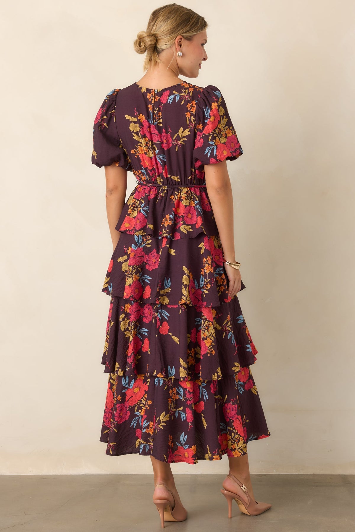 Something to Believe In Plum Multi Floral Tiered Maxi Dress