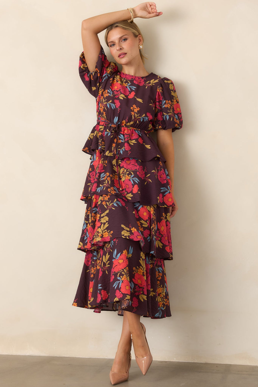 Something to Believe In Plum Multi Floral Tiered Maxi Dress
