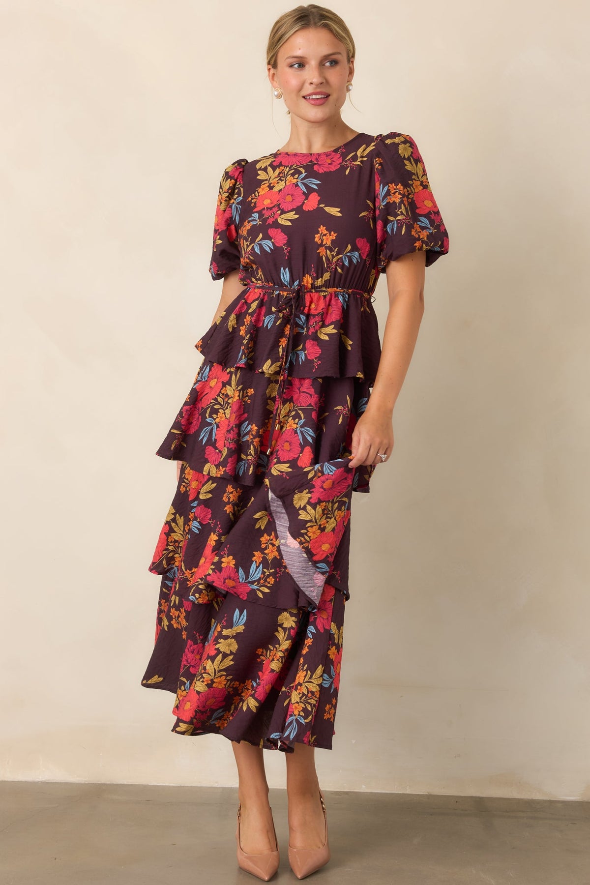 Something to Believe In Plum Multi Floral Tiered Maxi Dress