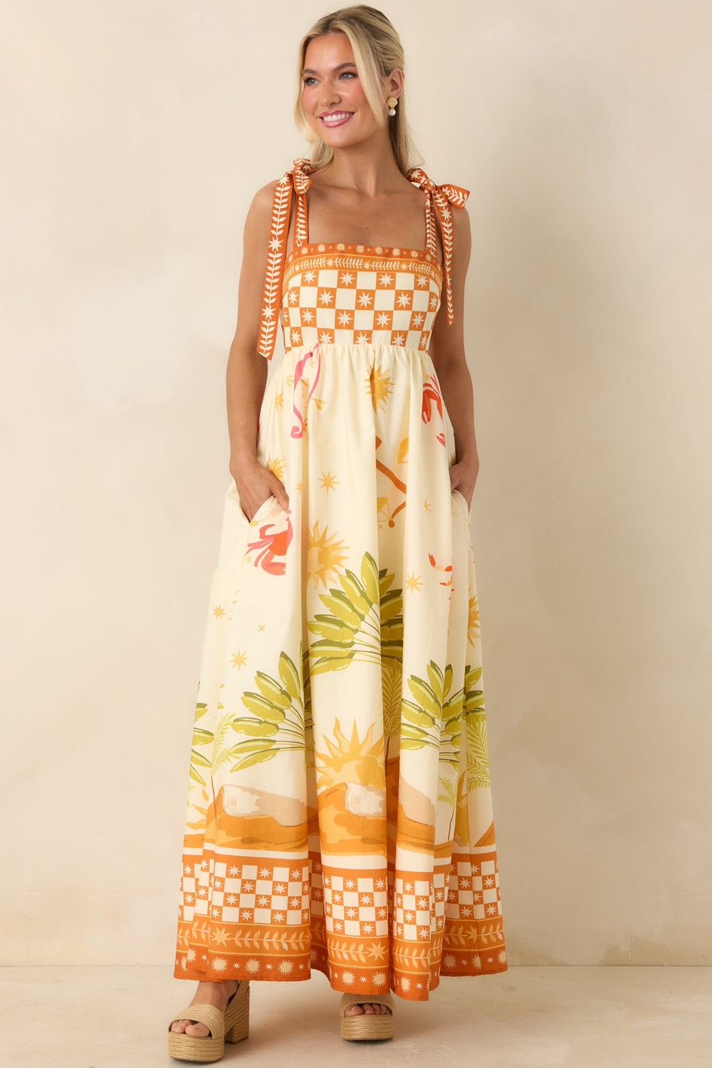 Born for the Beach Ivory Multi Tropical Zodiac Print Cotton Maxi Dress