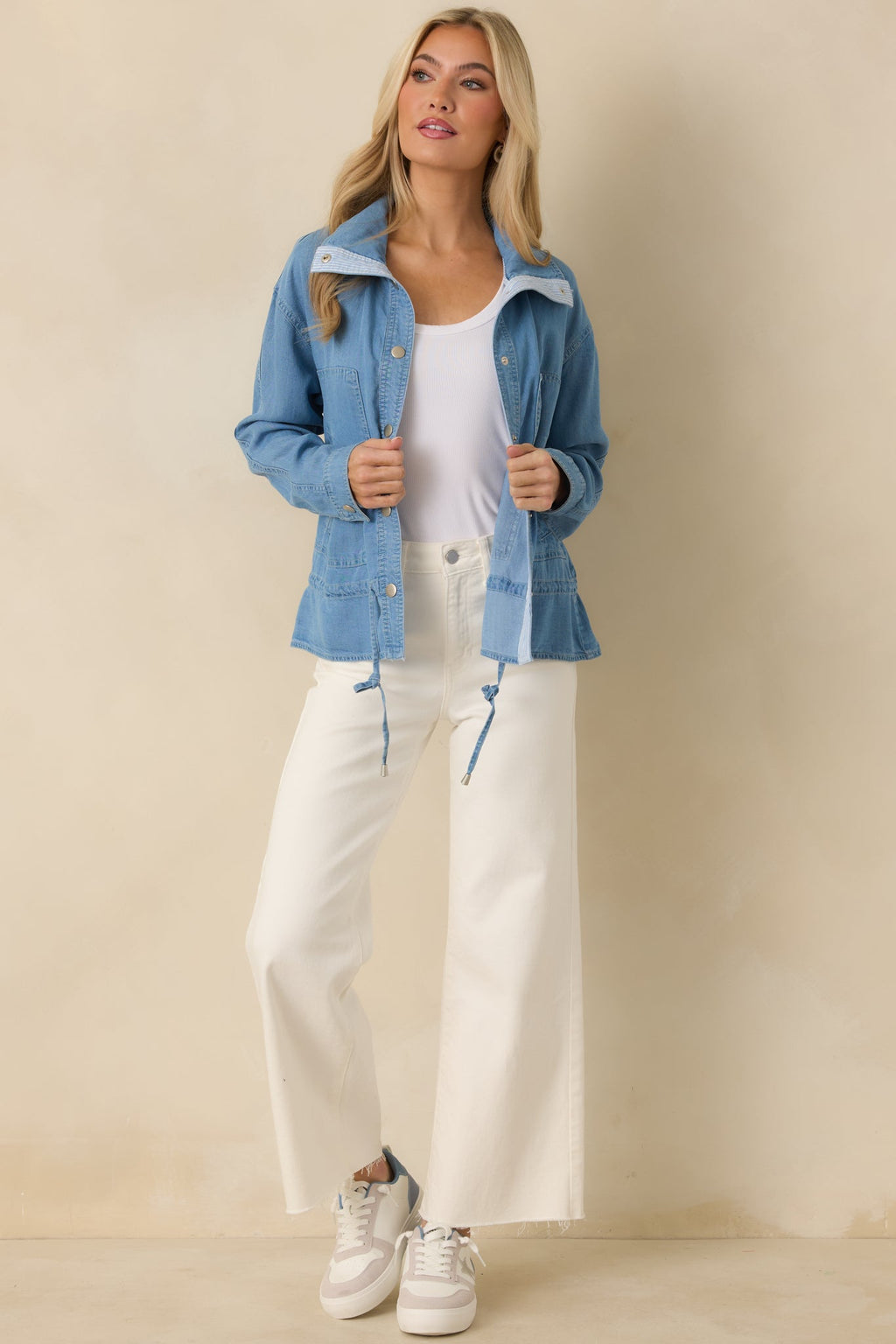 The Right Touch Medium Wash Lightweight Denim Button-Front Jacket