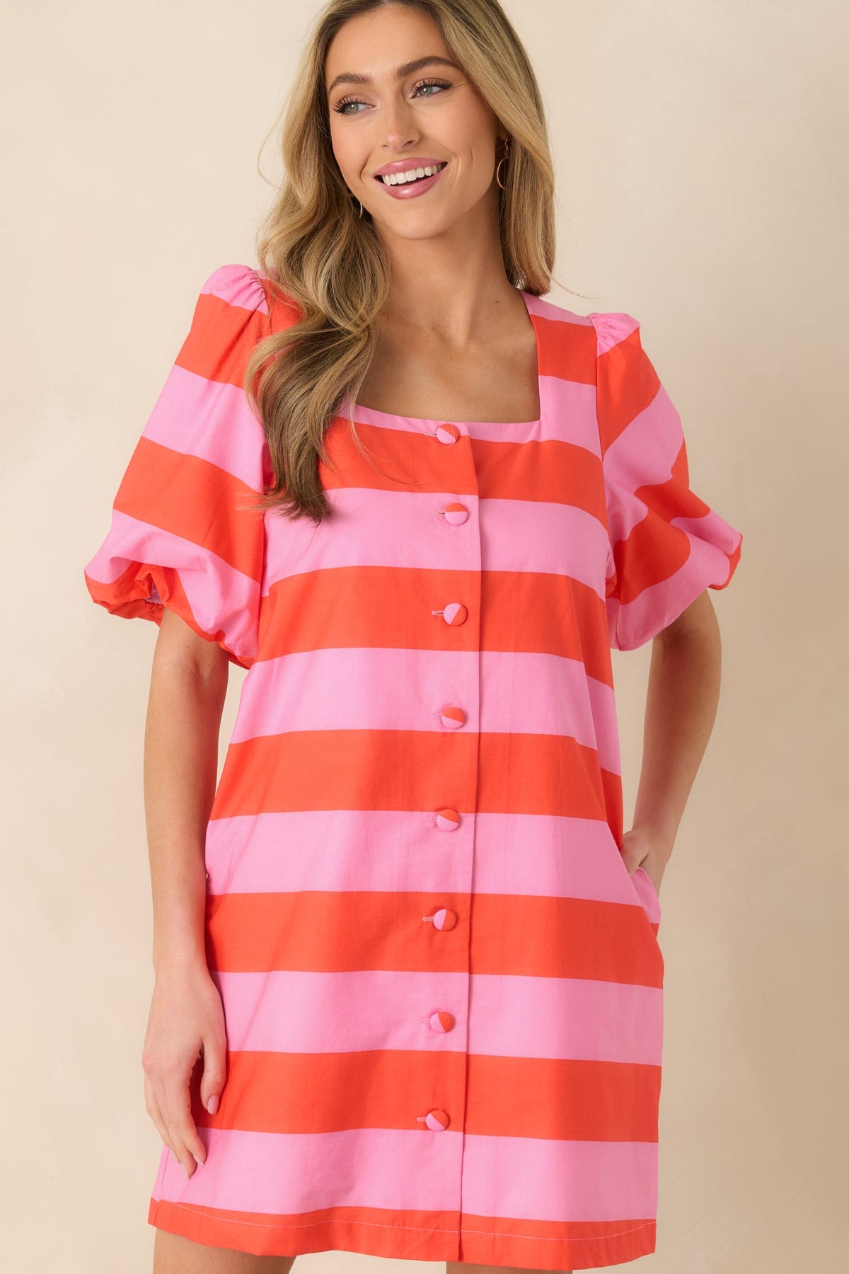 Sweet Talker Pink & Poppy Red Stripe Cotton Mini Dress