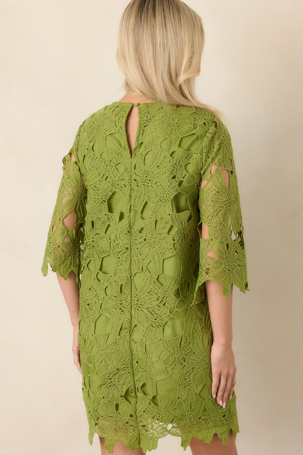 Laced With Intention Moss Green Openwork Lace Mini Dress