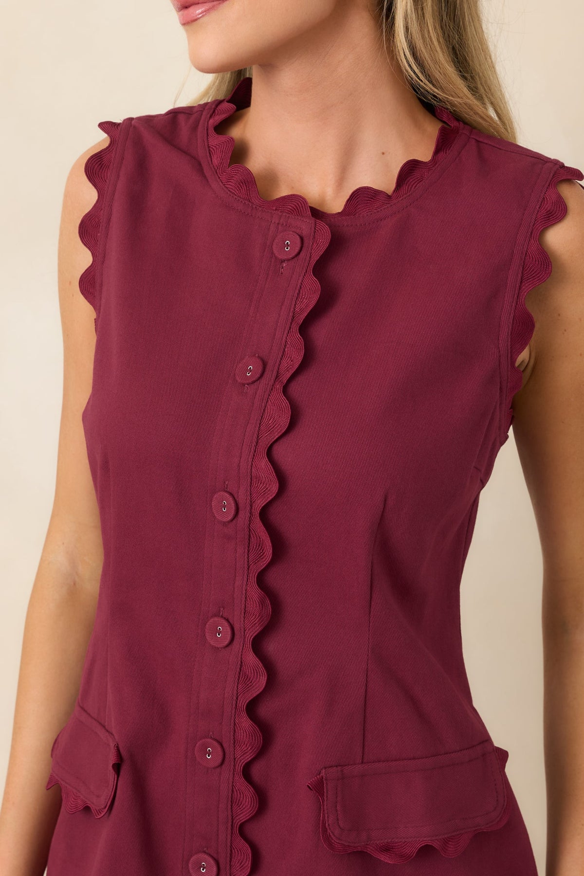 On the Same Wavelength Wine Red Ric Rac Trim Mini Dress