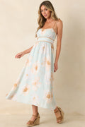 Blooming in Watercolor Mint Green Floral Tie Strap Midi Dress