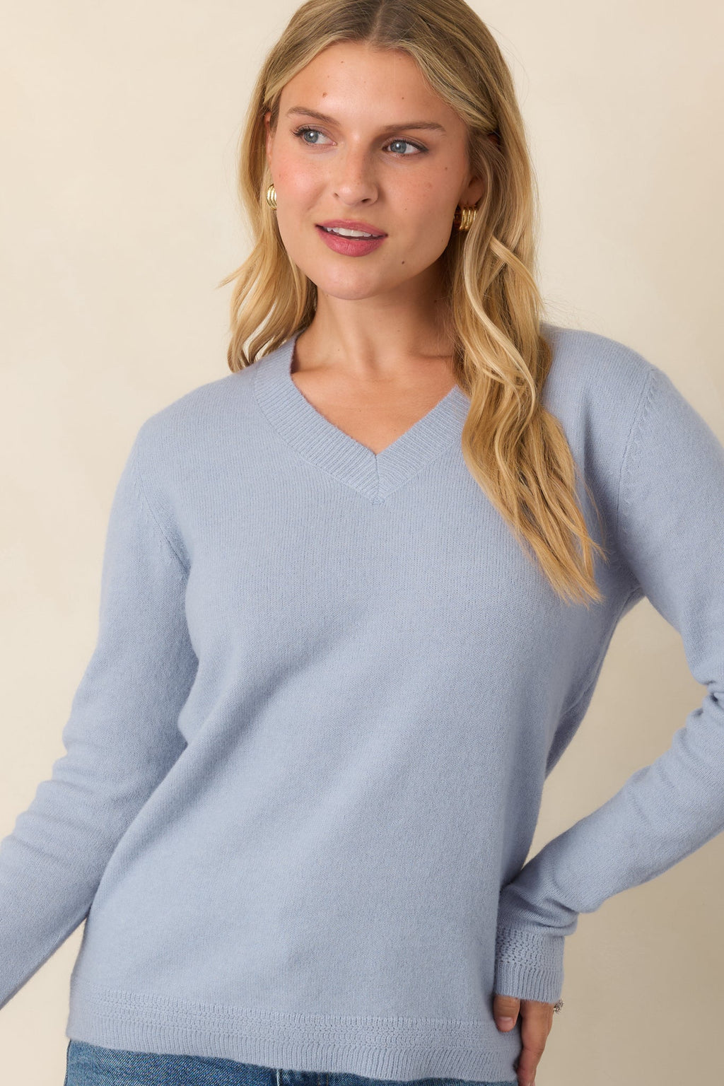 By the Way Dusty Blue V-Neck Knit Sweater