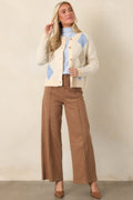 Goes Without Saying Natural Multi Knit Argyle Button Up Cardigan Sweater