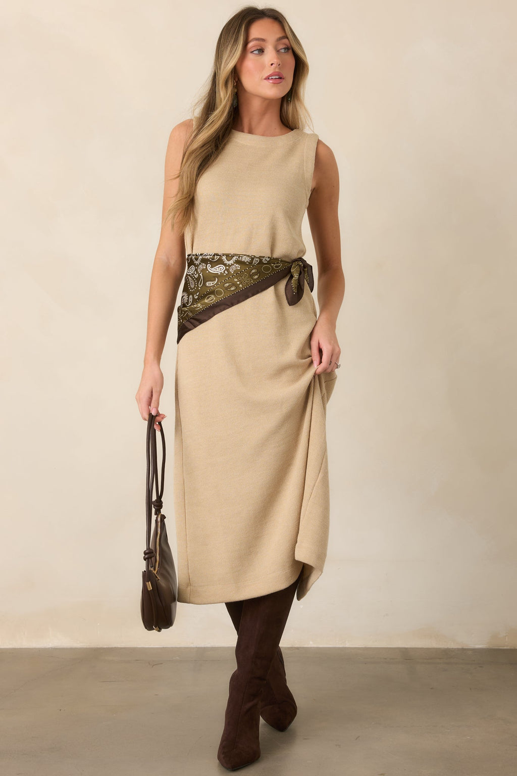 Soft Horizons Natural Rib Knit Button Back Midi Dress