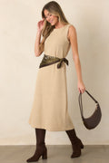 Soft Horizons Natural Rib Knit Button Back Midi Dress