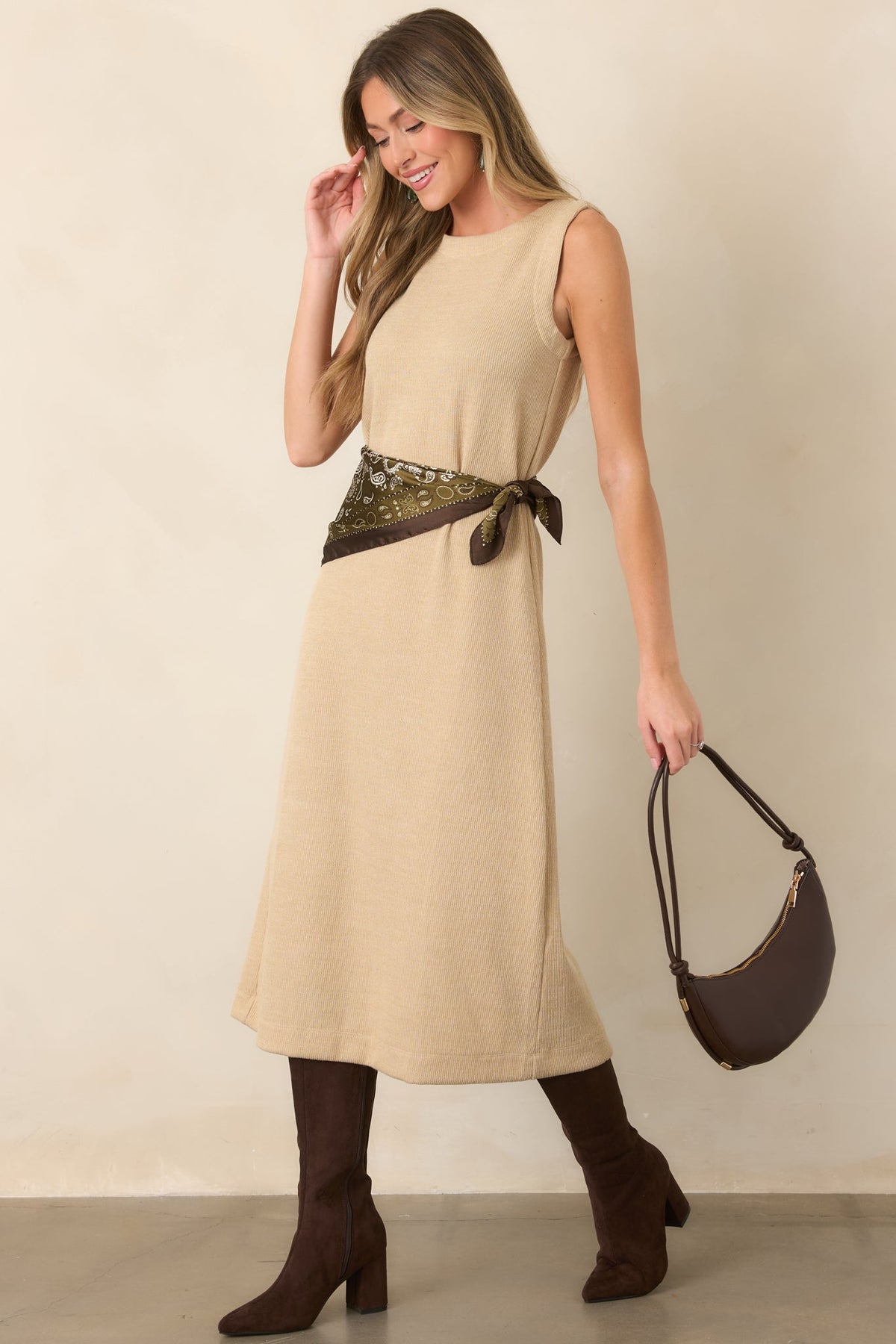 Soft Horizons Natural Rib Knit Button Back Midi Dress