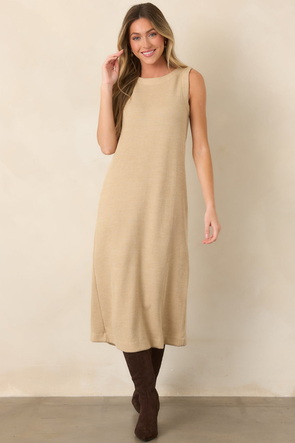 Soft Horizons Natural Rib Knit Button Back Midi Dress
