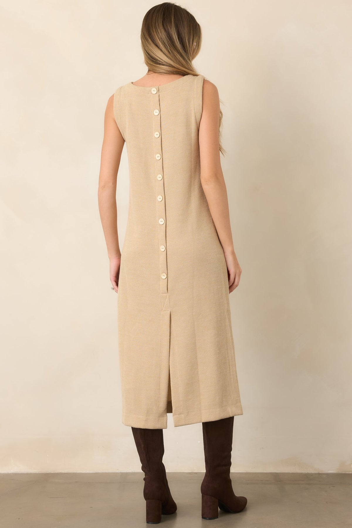 Soft Horizons Natural Rib Knit Button Back Midi Dress
