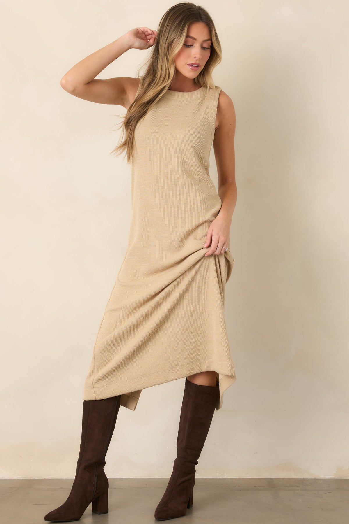 Soft Horizons Natural Rib Knit Button Back Midi Dress