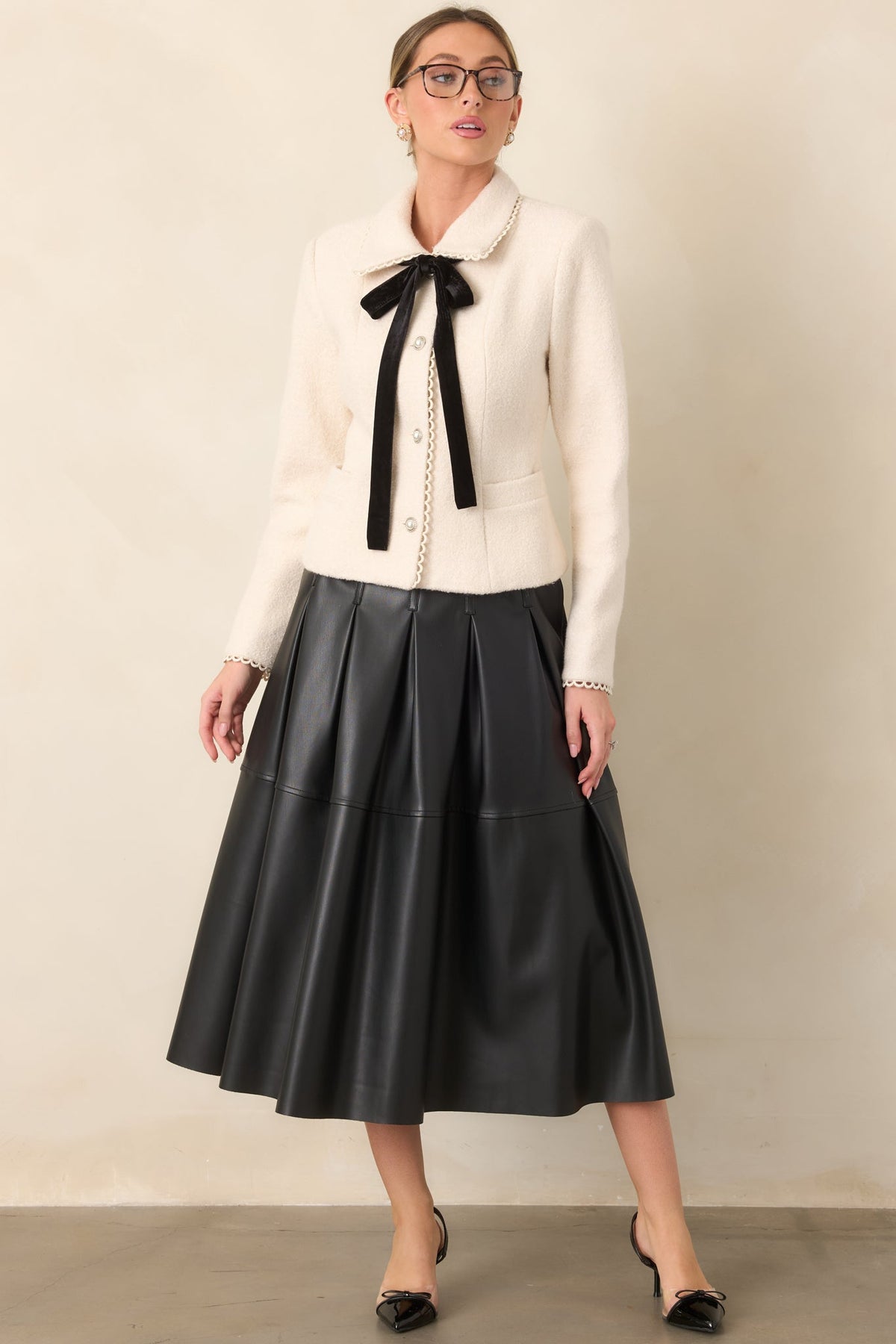Held Together Natural Wool Blend Pearl Button & Velvet Tie Jacket