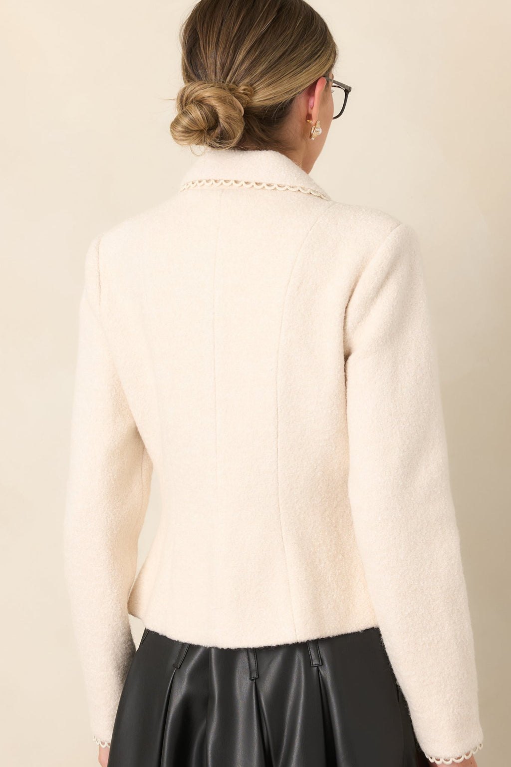 Held Together Natural Wool Blend Pearl Button & Velvet Tie Jacket