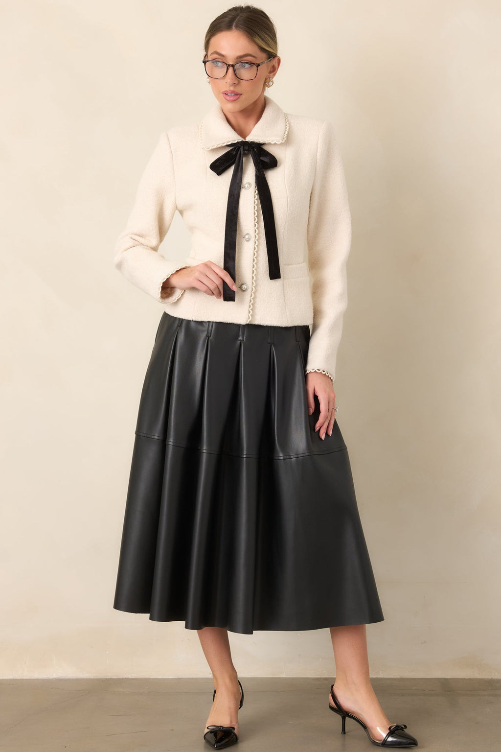 Held Together Natural Wool Blend Pearl Button & Velvet Tie Jacket
