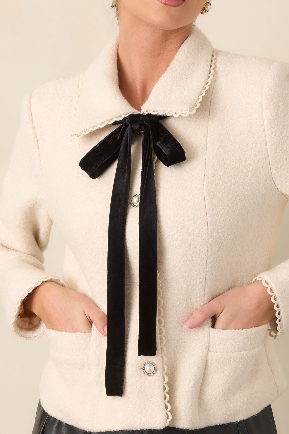 Held Together Natural Wool Blend Pearl Button & Velvet Tie Jacket