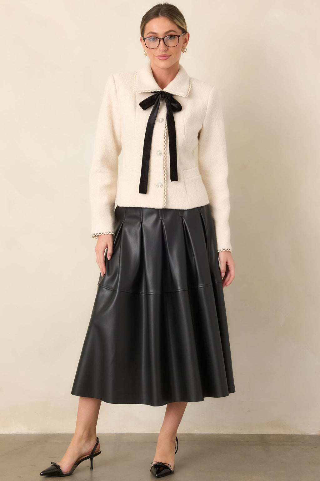 Held Together Natural Wool Blend Pearl Button & Velvet Tie Jacket