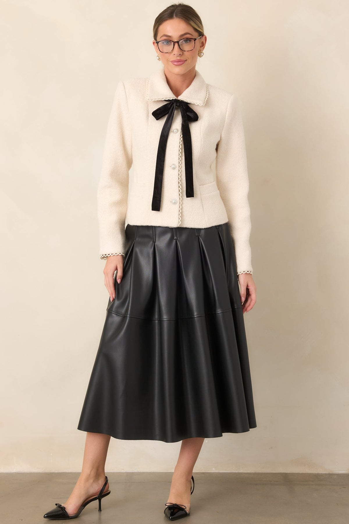 Held Together Natural Wool Blend Pearl Button & Velvet Tie Jacket