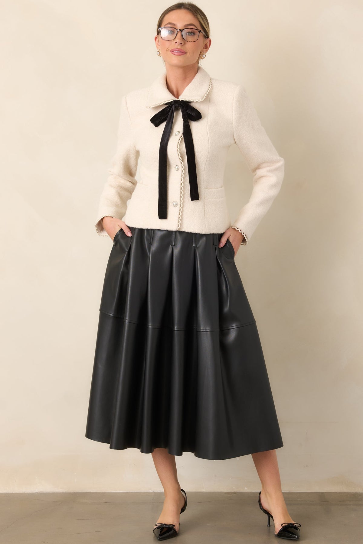 Held Together Natural Wool Blend Pearl Button & Velvet Tie Jacket