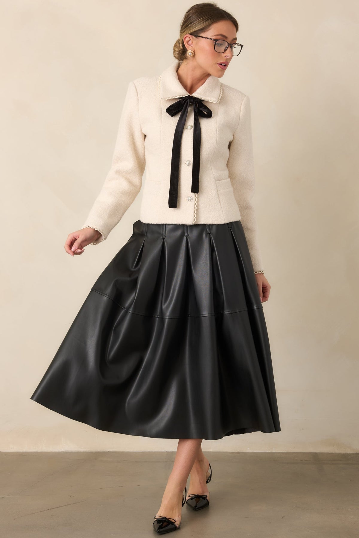 Held Together Natural Wool Blend Pearl Button & Velvet Tie Jacket