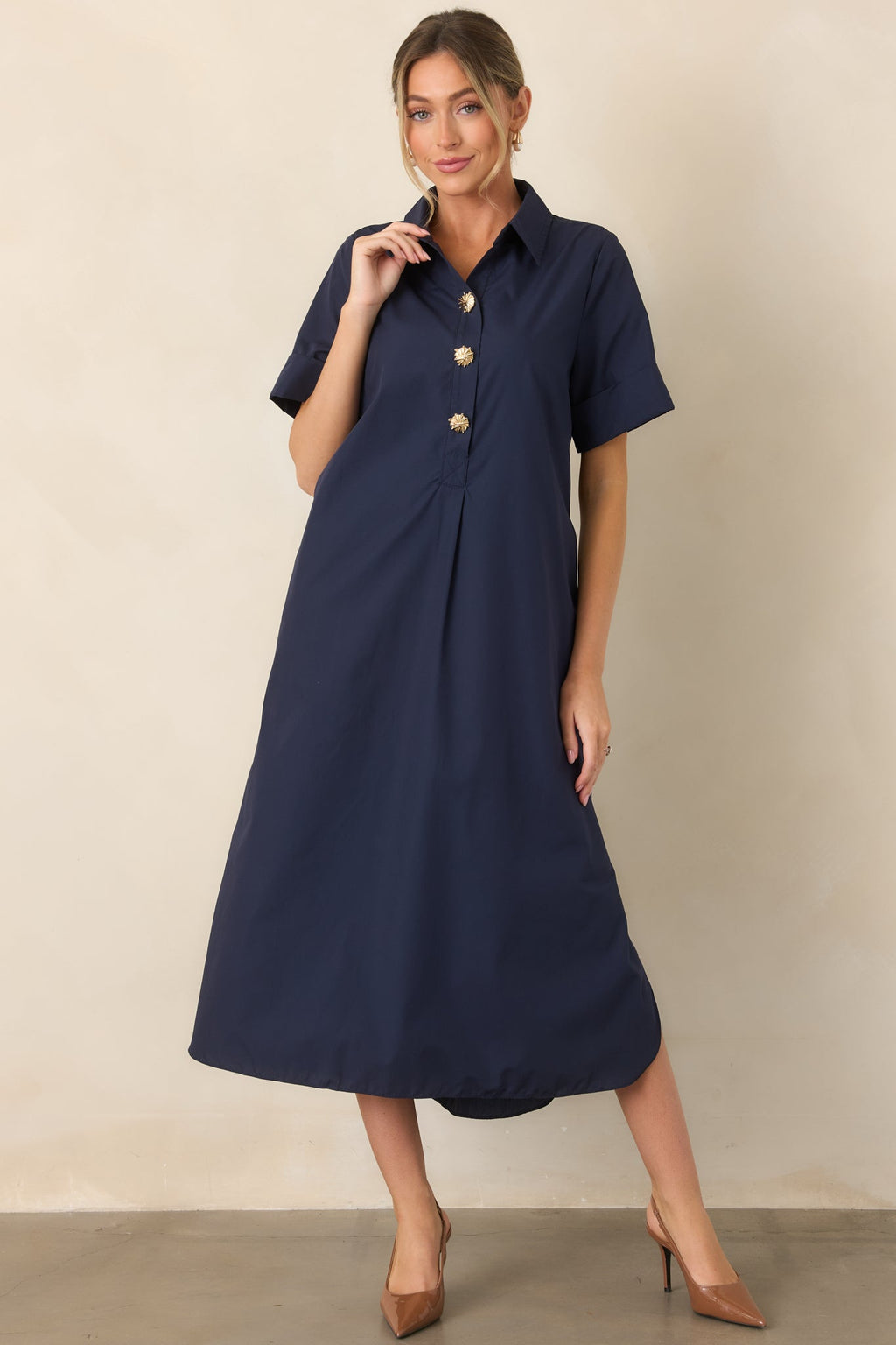 Read the Signs Navy Short Sleeve Maxi Dress