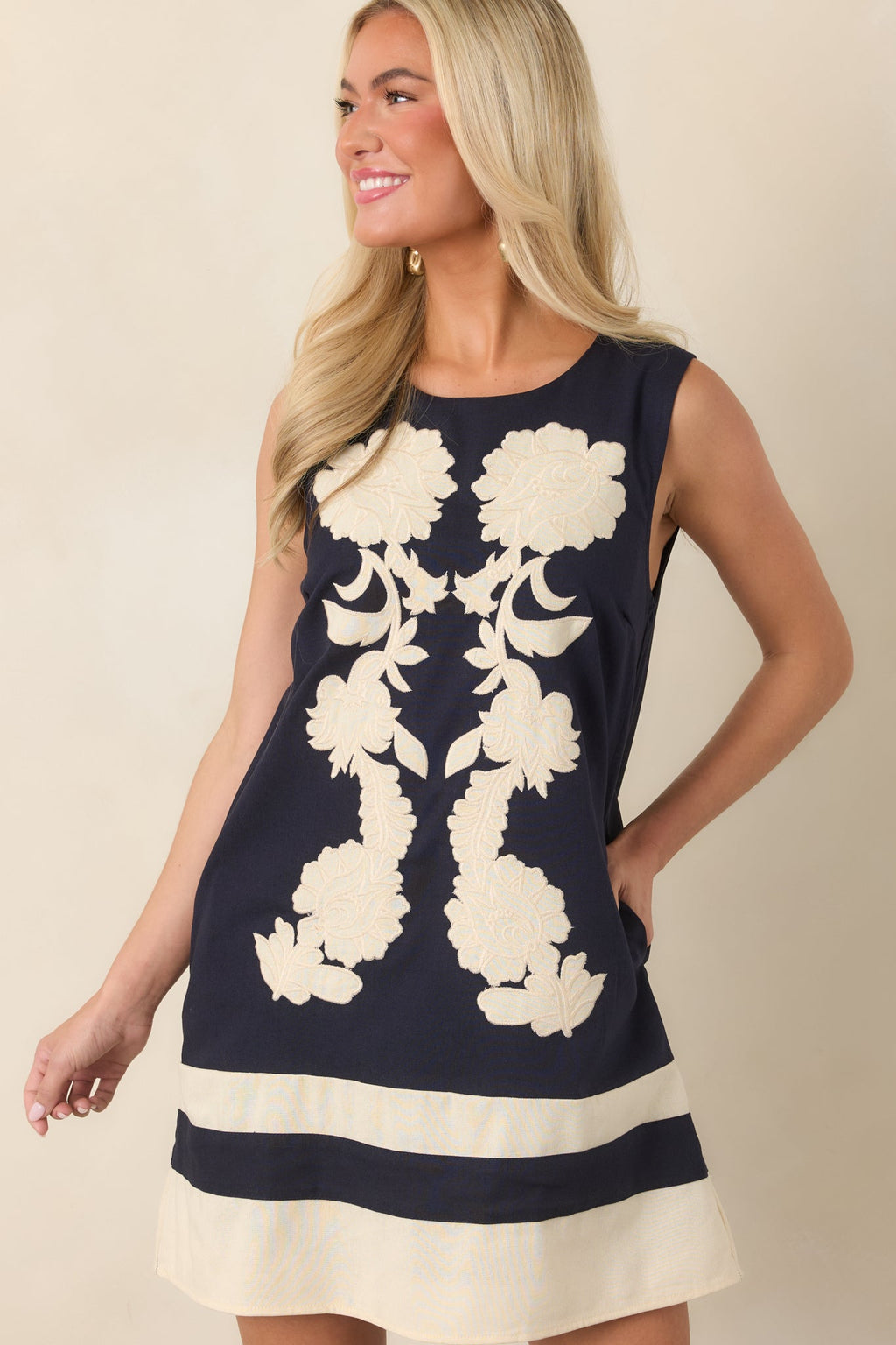 Flourish & Bloom Navy Floral Embroidered Mini Dress