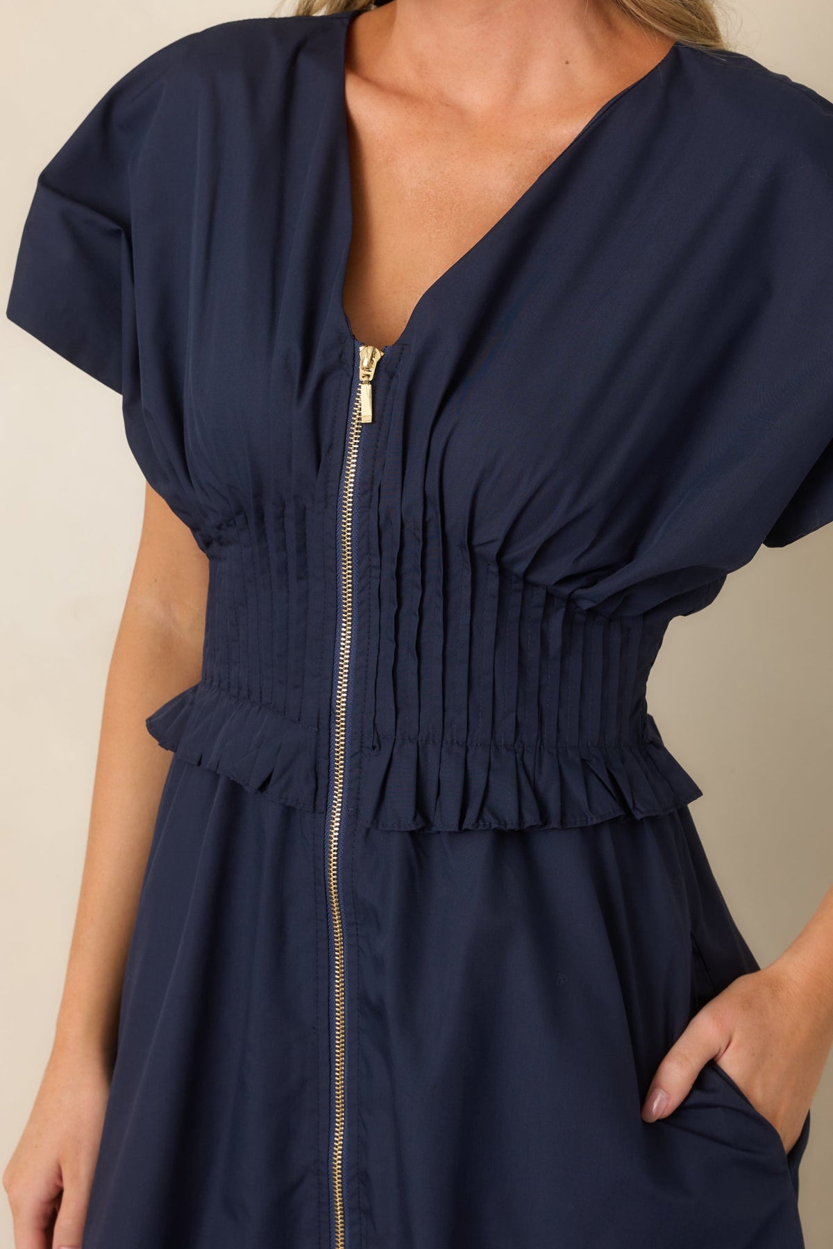 Let It Be Easy Navy Smocked Waist Zip Maxi Dress